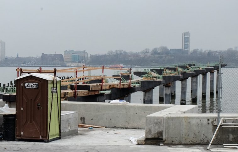 Some piles for the Pier 55 project have already been pounded, specifically for a small platform along the shoreline and for one of two pedestrian bridges that would have led to the $200 million pier. Will it now be a bridge to nowhere? Photo by Tequila Minsky