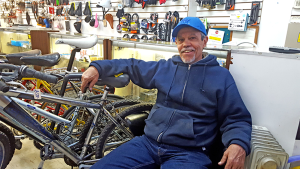 Enoch Hooper, who has lived in Hell’s Kitchen since 1976 and owned his neighborhood bike shop since 1983. | DUSICA SUE MALESEVIC