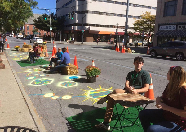 Transportation Alternatives / Michael Lydon One common theme of tactical urbanist modifications is putting pedestrians and public amenities before traffic and parking.