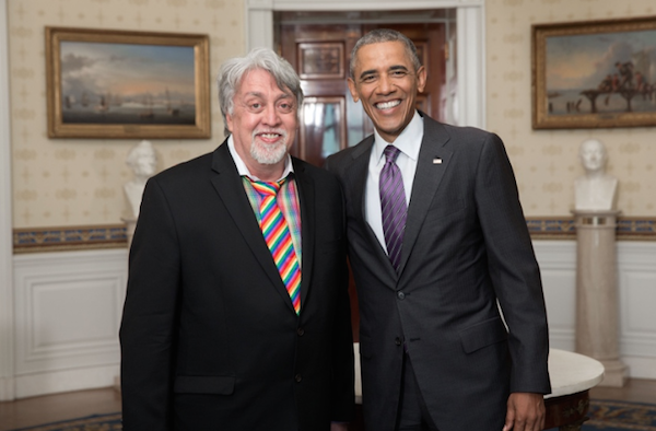 Gilbert Baker with President Barack Obama at the 2016 White House Pride Celebration. Photo courtesy Jay Blotcher.