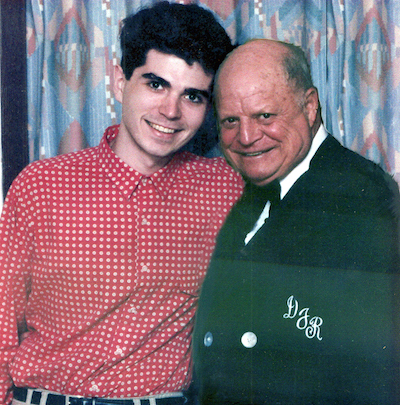 Don Rickles and Keith Valcourt meet for the first time, backstage at Warwick Musical Theater, circa 1992. Photo by Soozie Dittleman.