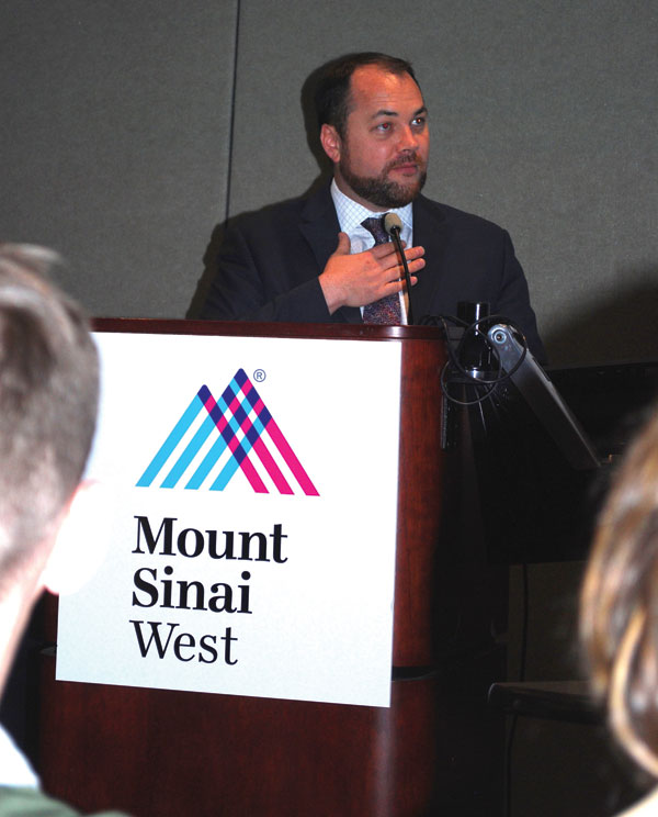 City Councilmember Corey Johnson speaks on the Midtown terror attack. Photo by Winnie McCroy.