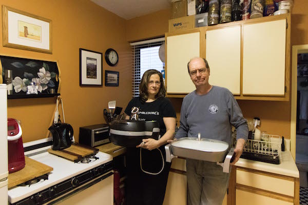 With no gas for the stove, Alison Moore and her husband Sam had to purchase an electric skillet, kettle, rice cooker, and Keurig to “try and round out our ability to cook for ourselves.” Photo by Caleb Caldwell.