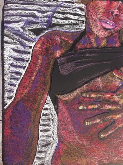 Art on A merges mediums, champions community 3 Katrina del Mar’s “Jade with gold nail polish” (2016, oil pastels and gold leaf on black paper, 22x30 in.). Image courtesy the artist.