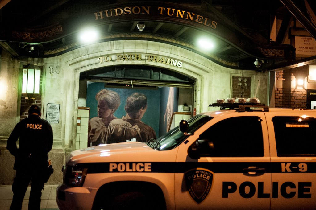 The PATH train entrance / exit on Christopher St. Historically, many of the L.G.B.T. youth who have come to the area to hang out hail from places in New Jersey, such as Elizabeth.