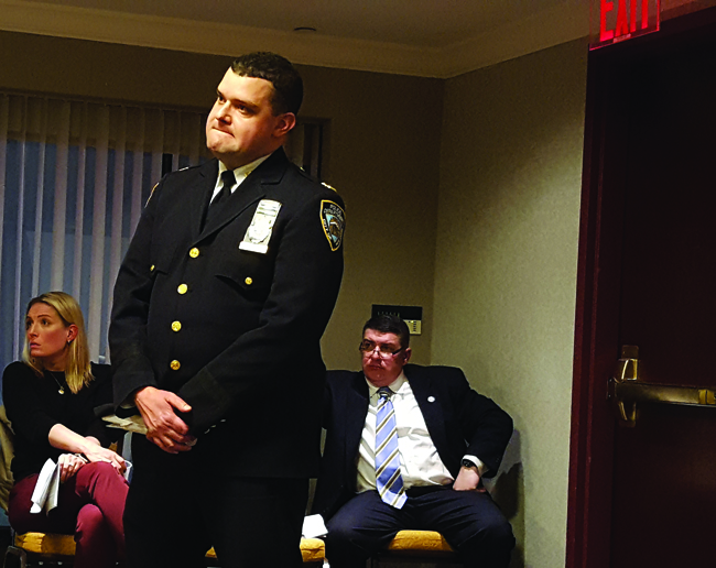 MSCC Talks Dumpsters, Dispensers, Immigration Under Trump Administration 2 Captain Stephen Spataro, executive officer for Midtown South Precinct, listened to resident concerns about the stationhouse's dumpsters. Photo by Dusica Sue Malesevic.