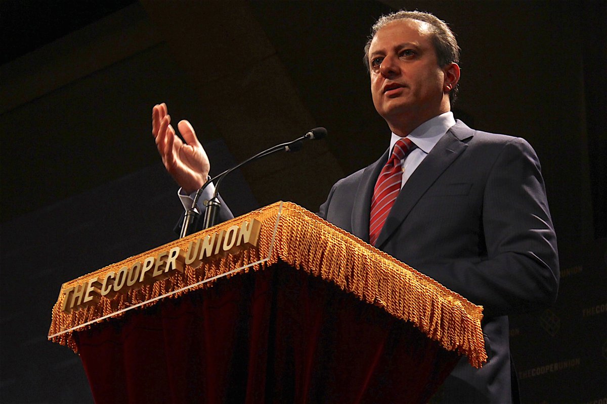 Preet Bharara, the former U.S. attorney for the Southern District of New York, speaking at The Cooper Union in the East Village on April 6.  Photo by Rainer Turim