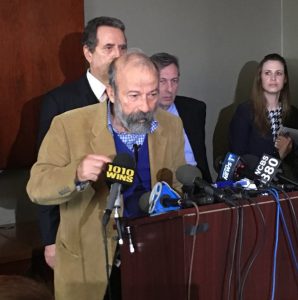 Photo by Colin Mixson "Charging Bull" artist Arturo Di Modica claimed State Street Global Advisors violated copyright laws with its "Fearless Girl" statue at a press conference Wednesday.