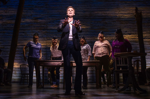 Jenn Colella and the cast of Irene Sankoff and David Hein’s “Come From Away,” now at the Gerald Schoenfeld Theatre. | MATTHEW MURPHY