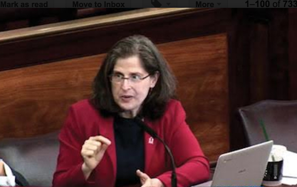 Councilmember Helen Rosenthal grilling agency witnesses at the April 19 hearing. | NYC.GOV