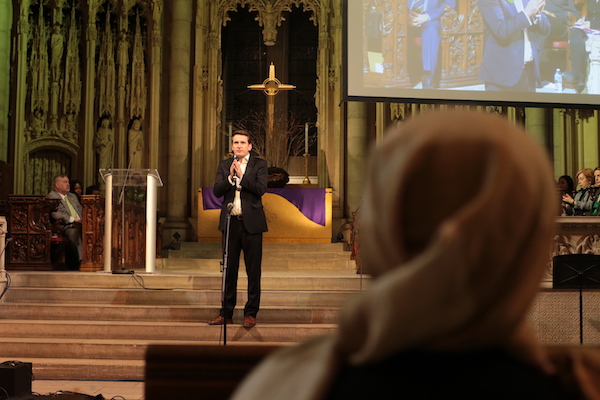 Irish Senator Aodhán Ó Ríordáin addresses the crowd at Riverside Church on March 17, St. Patrick’s Day. | BRYAN MOORE