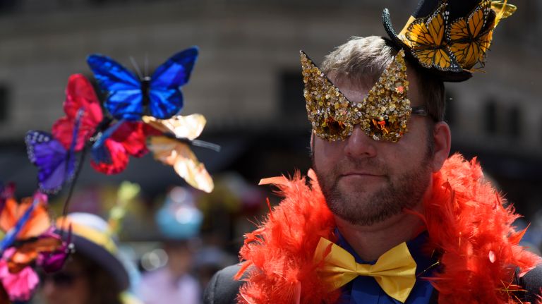 Participants and spectators stroll along Fifth Avenue during the Easter Parade and Bonnet Festival in Manhattan, Sunday, April 16, 2017. The parade has been an annual tradition in New York City for over 100 years.
