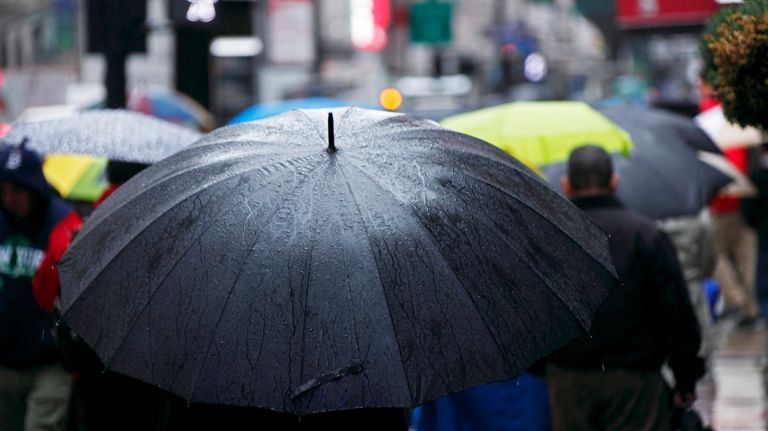 Rain hitting New York City.