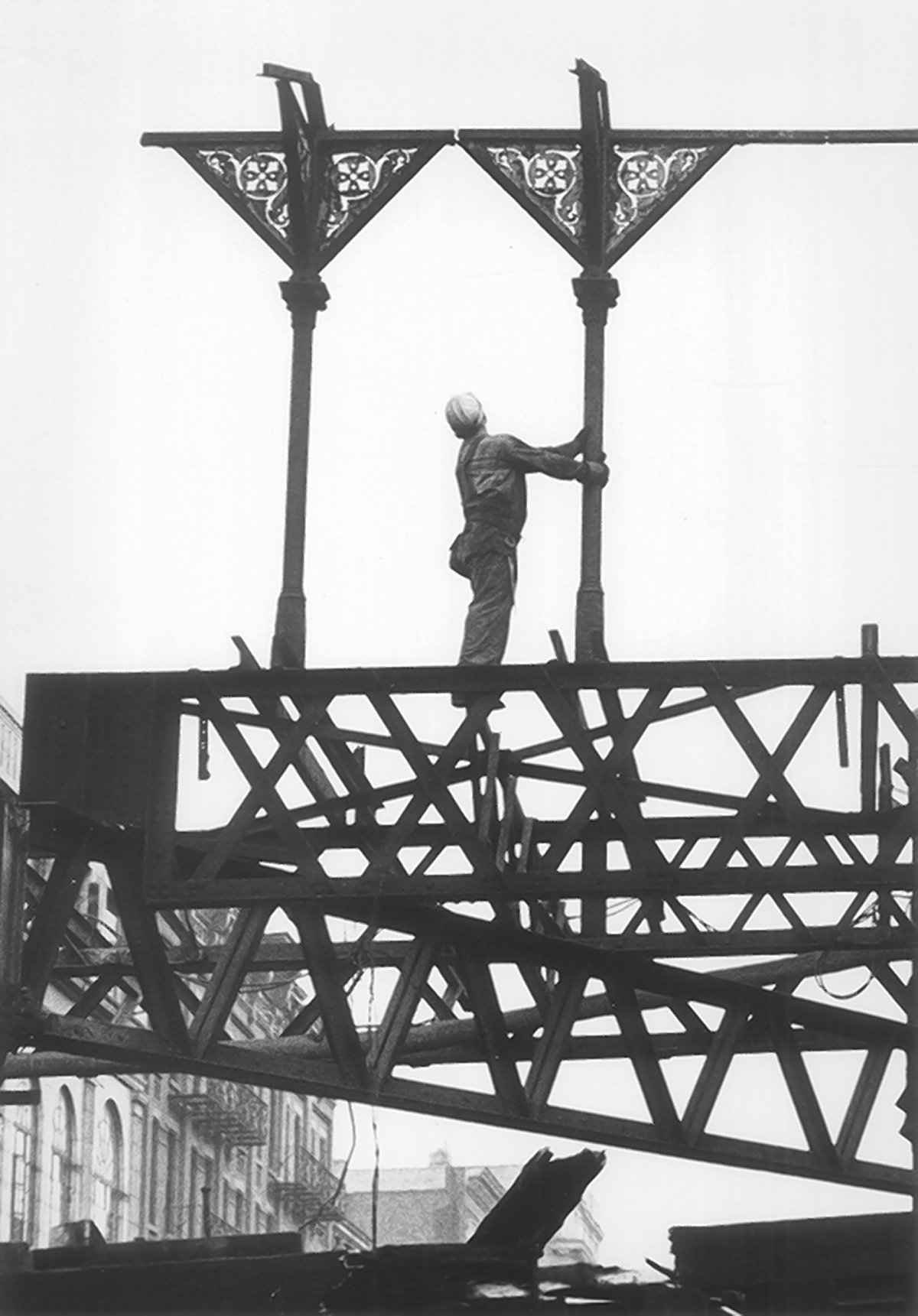 Taking down ornate roof supports at a station of the Third Ave. El. Photo by Sid Kaplan