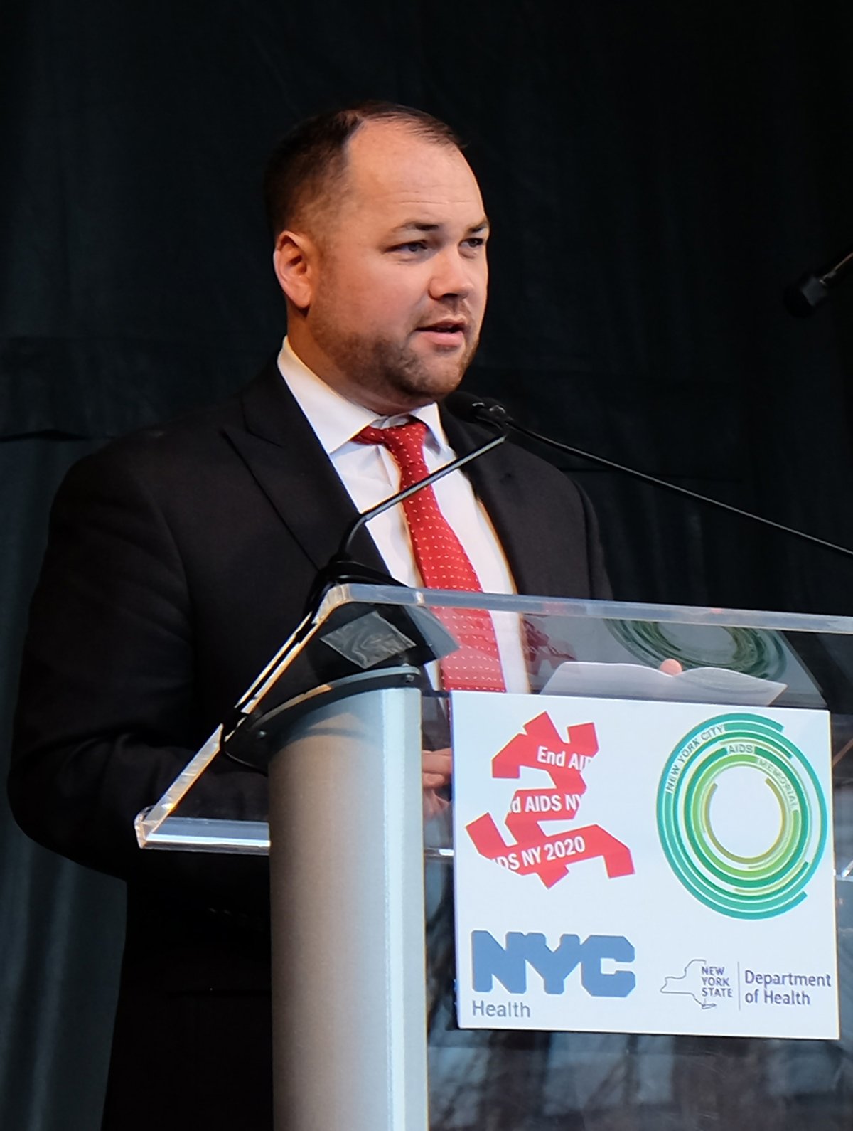 Corey Johnson at the dediction of the NYC AIDS Memorial on World AIDS Day. Photo by Tequila Minsky