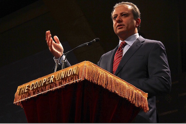 Urging Vigilance, a Buoyant Bharara Champions “Facts, Not Falsehoods” 1 Preet Bharara, the former US attorney for the Southern District of New York, addresses a large crowd at Cooper Union on April 6. | RAINER TURIM