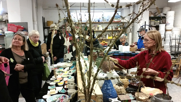 Ten talented potters put their wares on the table, and up for grabs, at May 6-7’s Penn South Ceramics Studio Spring Sale. Photo by Judith Sokoloff. 