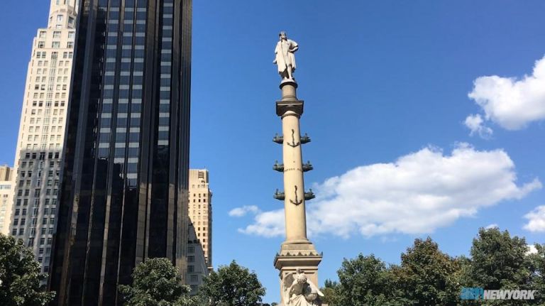 Demonstrators protest calls to remove Christopher Columbus statue