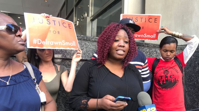 Pre-trial hearings for the off-duty officer who fatally shot Delrawn Small wrapped up on Wednesday, Sept. 13, 2017. Above, Victoria Davis, Smalls' sister, speaks after the final pre-trial hearing.