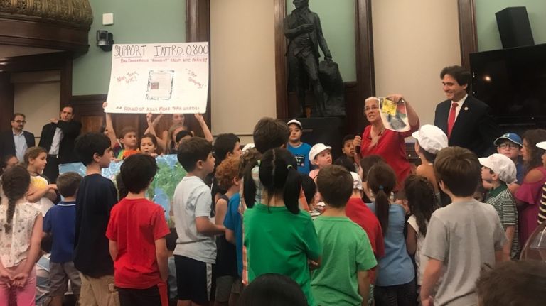 Students call for ban on toxic pesticides in city parks 2 PS 290 students advocated for a City Council bill that would ban the use of toxic pesticides in city parks and public spaces on Tuesday, Sept. 26, 2017.