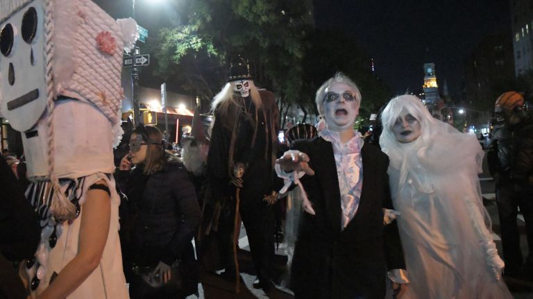 Village Halloween Parade photos highlight city's spookier side 39 Parade marchers travel up Sixth Avenue in the 44th Annual NYC Village Halloween parade in Manhattan, Tuesday, Oct. 31, 2017.