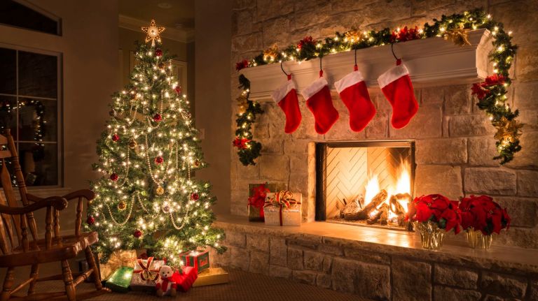 A home decorated for Christmas.