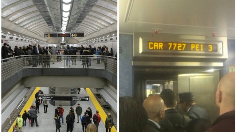 The opening of the Second Avenue subway, left, and a train derailment at Penn Station, right, were among the top transit headlines in 2017.