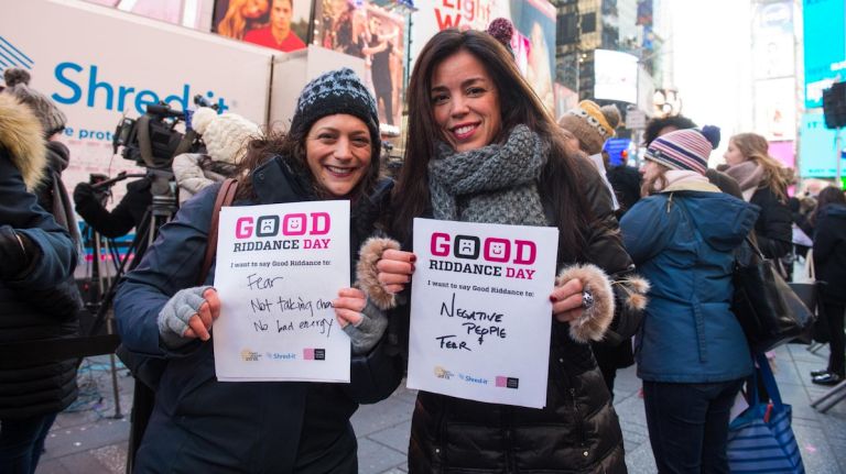 Times Square shredding event empowered NYers to destroy awful 2017 memories 2 The Good Riddance Day event in Times Square allowed New Yorkers to bid farewell to their least-liked memories and moments on Thursday, Dec. 28, 2017.