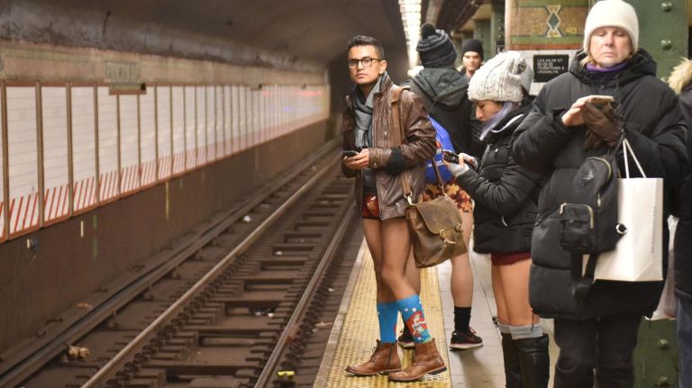 Going pants-less let this commuter show off his 