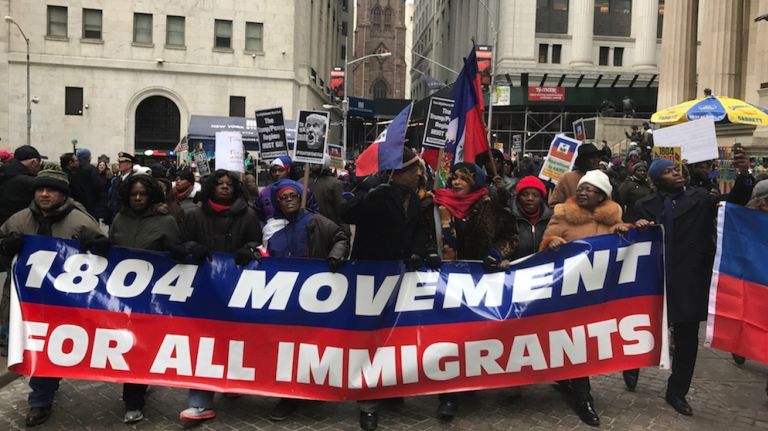 Protest at Trump Building on Wall Street denounces president’s Haiti comments 2 The city's Haitian community protested outside the Trump Building, located at 40 Wall St., on Friday, Jan. 19, 2018, over the president's recent vulgar remarks about the country.