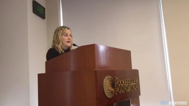 Amy Poehler rallies for food industry fair wage in midtown