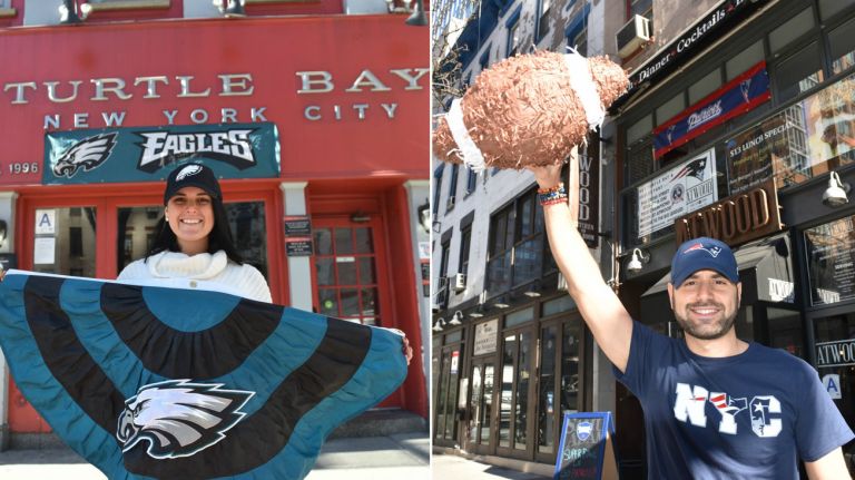 This Super Bowl rivalry is a complete coincidence, but Turtle Bay's Tara DeMuro, supporting the Eagles, and Atwood Sports Bar & Lounge's Evan Rosenberg, supporting the Patriots, are ready for the kickoff.