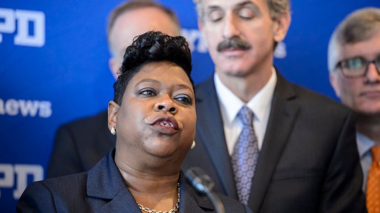 Bronx District Attorney Darcel Clark  speaks during a news conference  last year against gun  violence  in Manhattan.
