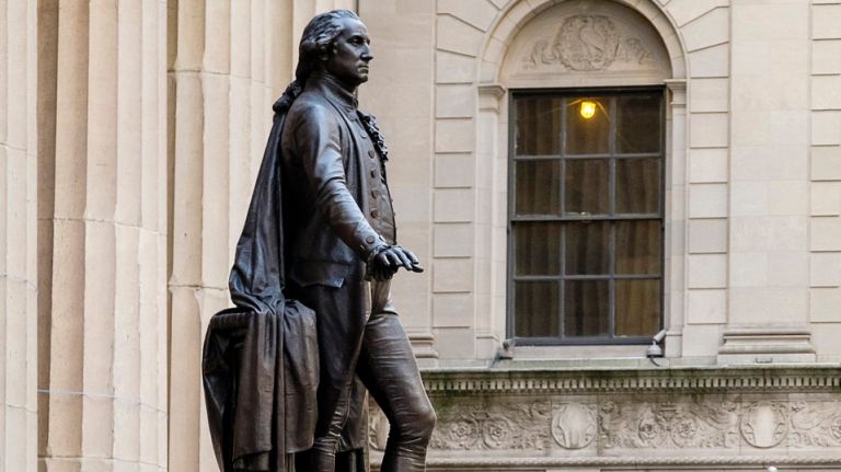 The statue of George Washington outside Federal Hall  in lower Manhattan,   on Tuesday, March 6, 2018.