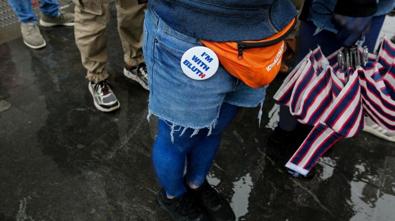 Meet-up attendees received stickers, hats and fanny packs for the Bluth family political campaign.