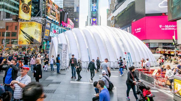 The Design Pavilion in Times Square includes an inflatable pavilion at 46th Street and Broadway.