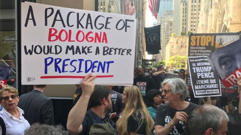 President Donald Trump motorcade was met by protesters when he arrived at a campaign fundraising dinner in midtown on Wednesday. 