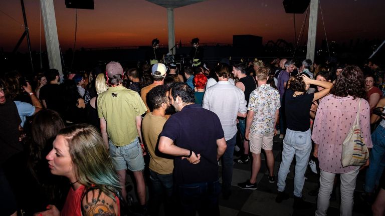 Macula Dog performs during the opening of the rooftop at Elsewhere music venue on Johnson Avenue in Brooklyn on Friday.