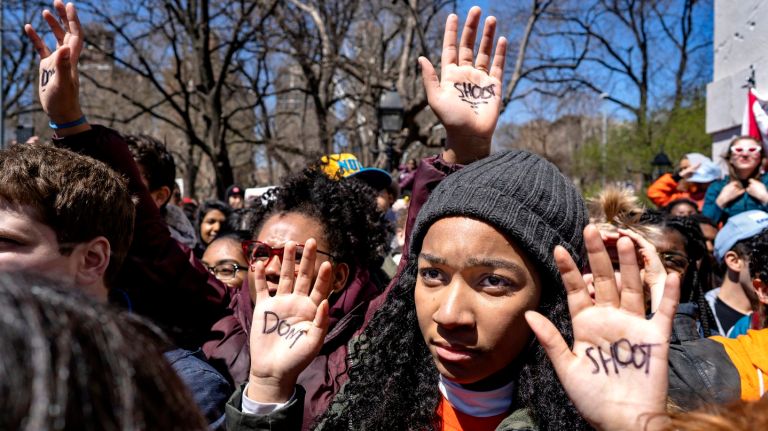New York city students with the youth-led organization Youth Over Guns plan to march across the Brooklyn Bridge to protest gun violence and demand gun control from Congress on Saturday. 