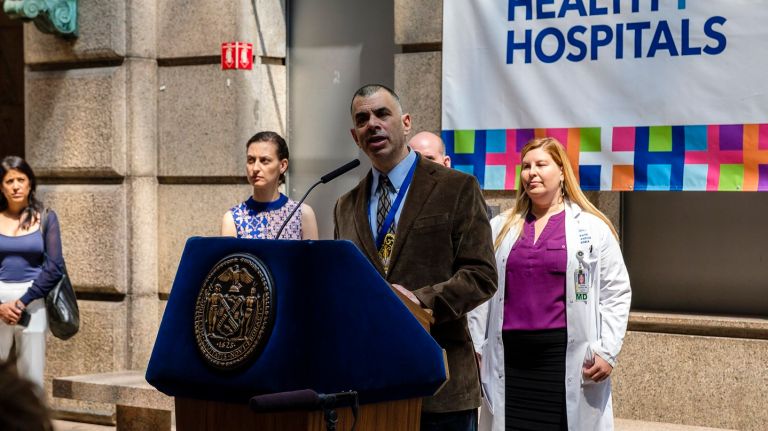 New York City hospitals have treated some immigrant children who were separated from their families at the United States-Mexico border, Dr. Mitchell Katz, center, said on Thursday.