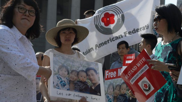 Xiu Qing You, immigrant dad detained by ICE, granted stay of deportation, Legal Aid says 2 Yu Mei Chen, second from left, the wife of detained immigrant Xiu Qing You, joins advocates, community leaders and elected officials during a rally at Foley Square to demand his release on Monday, June 18.