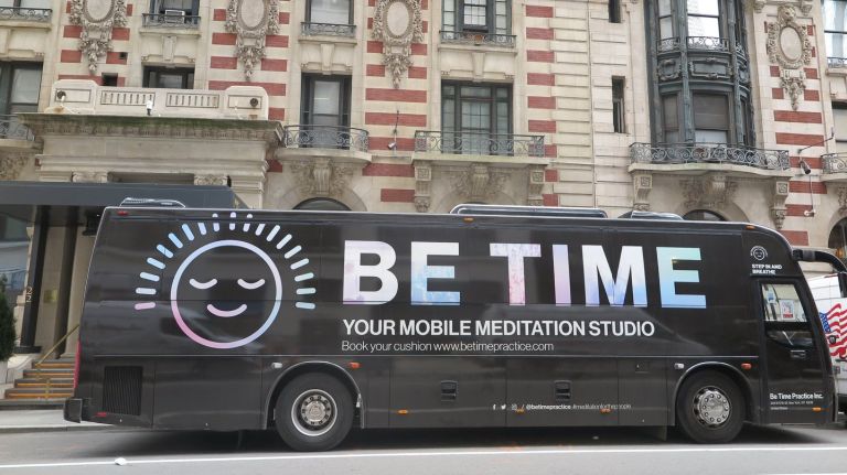 Be Time meditation bus blocks out the city to provide self-care to weary New Yorkers 3 The Be Time Meditation Bus parked outside The James on 29th Street, between Fifth and Madison avenues.