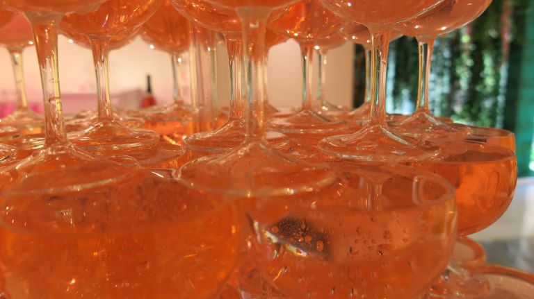 The Rosé Mansion merges wine history with Instagramable fun 10 The sparkling wine room features a glittery floor upon which a tall fountain of pink champagne overflows into glasses