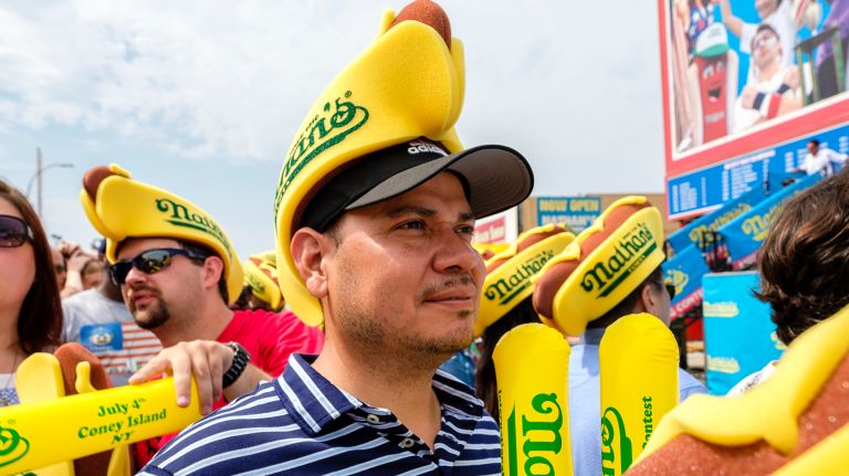 Fans pack the viewing area of the 2018 annual hot dog eating contest.
