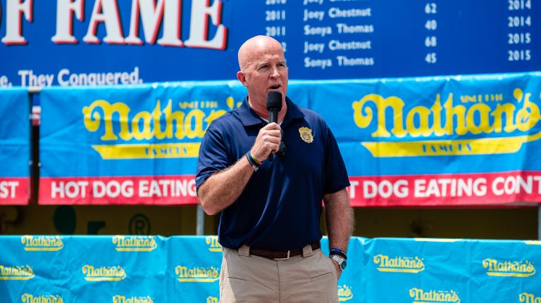 NYPD Commissioner James O'Neill speaks to the crowd.