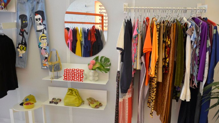 Fashion by Slumpy Kev (left) and Sandy Liang (right).