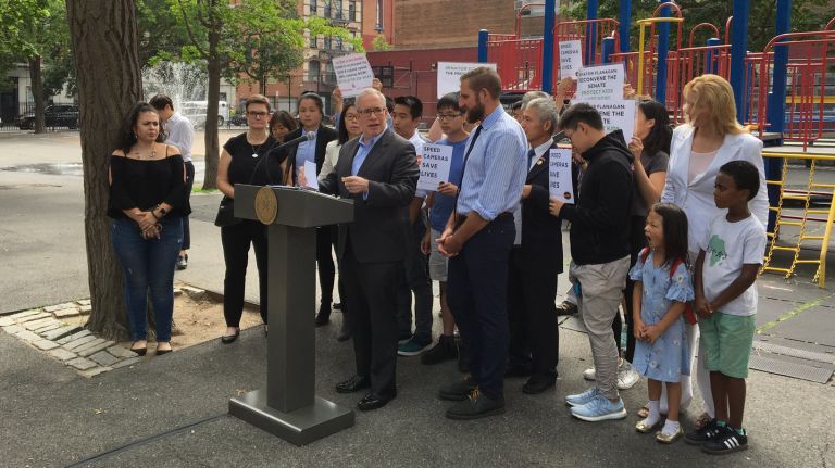 Students are set to return to school without critical speed cameras, City Comptroller Scott Stringer said on Tuesday.