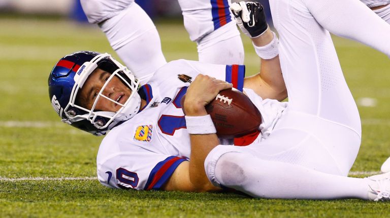 Eli Manning is tied for last, among quarterbacks who have started every game ahead of Week 7, with six touchdown passes this season.