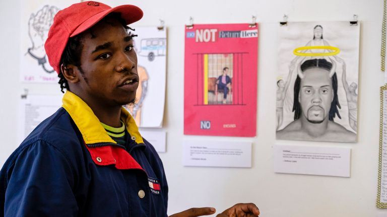 The Creative Arts Therapy Program is displaying works by Rikers Island inmates at the School of Visual Arts on East 21st Street until Nov. 19. Hyseem McIndoe, pictured, is a former participant.
