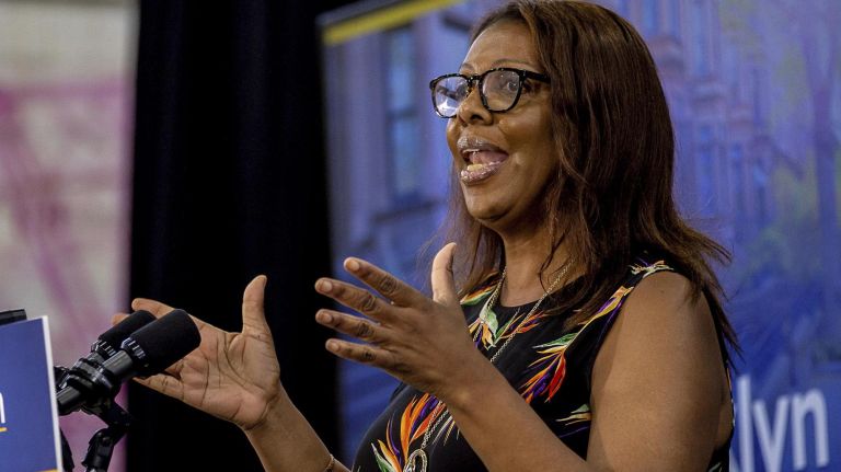 Letitia James, shown in Brooklyn on July 5, won the race for attorney general Tuesday night.